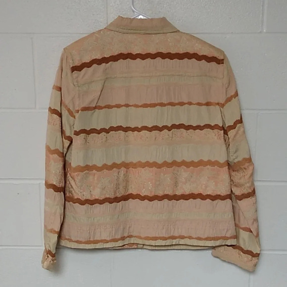 ERIN LONDON TAPESTRY, MULTI TEXTURED, WARM PASTELS & TAN SHOULDER PADS, JACKET - Picture 2 of 9